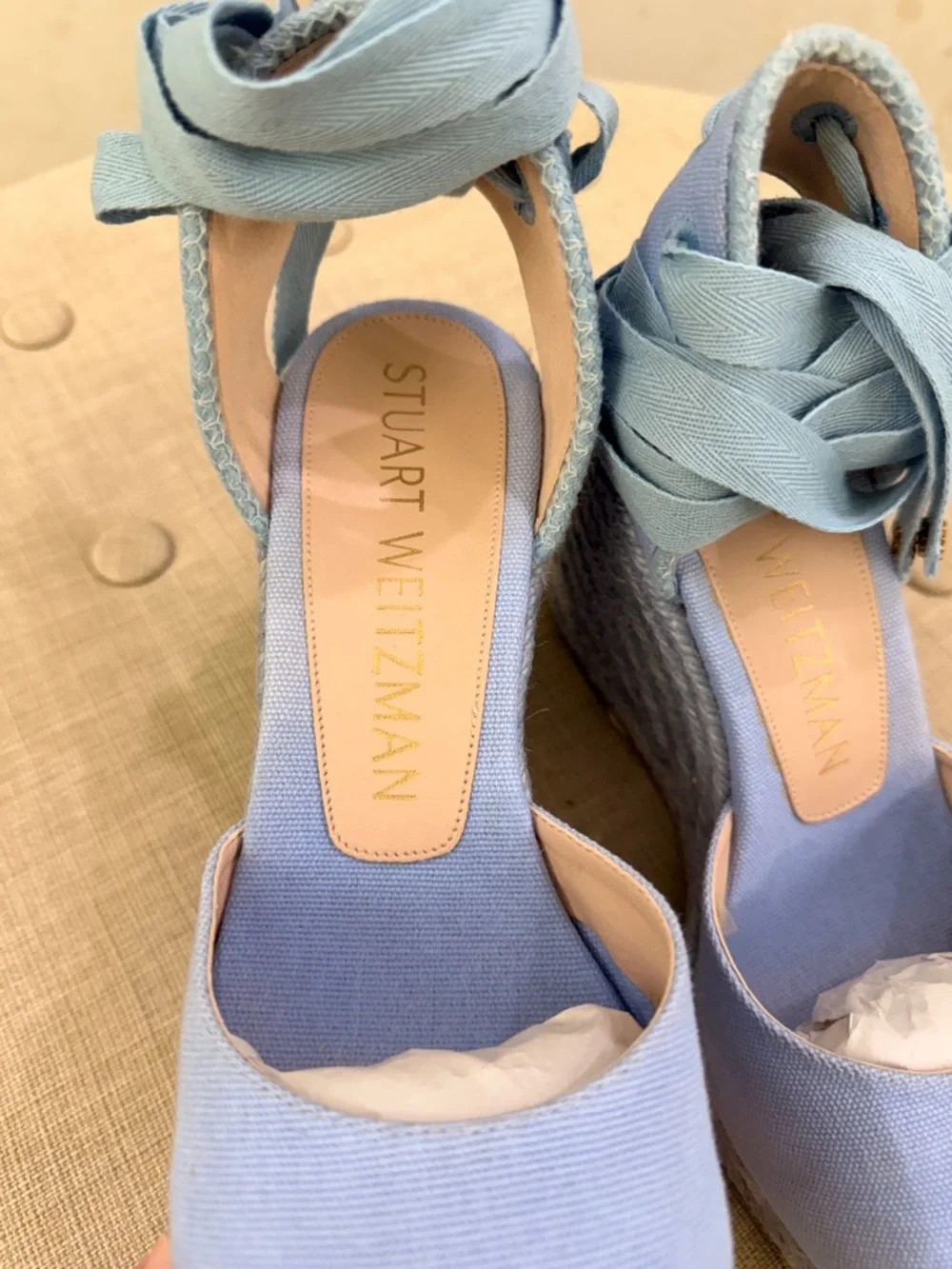 Stuart Weitzman Light Blue Espadrille Wedge Ankle-Tie Sandals - Picture 5 of 12